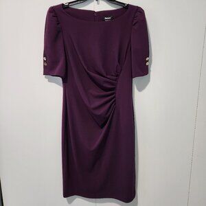 DKNY NEW Women's Plum Purple Short Sleeve Short Dress Gold Button Detail Size 10